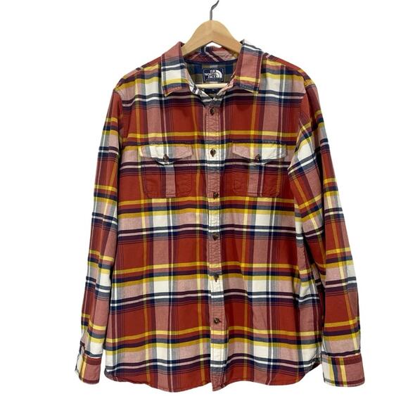 The North Face Men's Flannel Checks Orange Blue Plaid Casual Long Sleeve XL - Picture 1 of 7